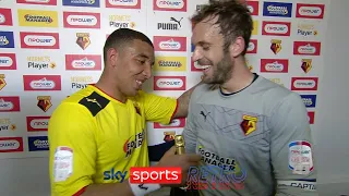 Troy Deeney & Manuel Almunia after Watford's dramatic play-off match against Leicester