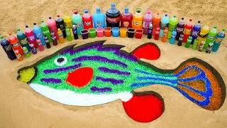 How to make Cowfish with Orbeez and Different Sodas, Fanta, Monster, Big Coca Cola vs Mentos