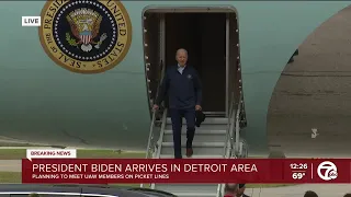 President Biden arrives in Detroit area to visit UAW picket lines