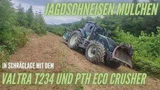 Jagdschneisen in Schräglage Mulchen, mit Valtra T234 und PTH Eco Crusher HD