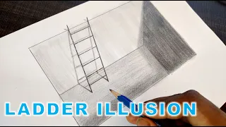 How to draw a 3D ladder optical illusion. Trick art for kids