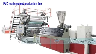 complete PVC imitation marble sheet making machine with UV coating line and installation demo