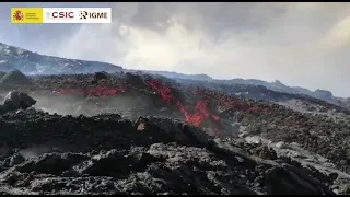 23/10/21 Donde ayer había lava Pahoehoe hoy hay coladas AA, San Nicolás. Erupción La Palma IGME-CSIC