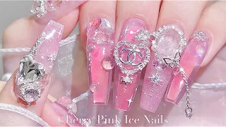 sub) Cherry Pink Ice Nails🍒💗/🇰🇷Korean nails / extension nails / nail art / self-nails / ASMR