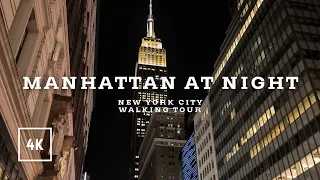 Relaxing night walk Manhattan, New York City, NYC at night virtual tour 4K