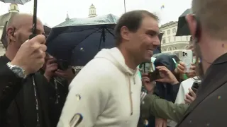 Rafael Nadal braves Rome rain to meet fans at Piazza Del Popolo