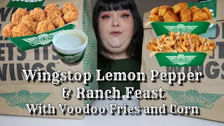 Wingstop Lemon Pepper Boneless Wings and Thighs With Voodoo Fries and Corn Mukbang Eating Show