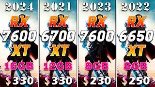 RX 7600 XT 16GB vs RX 6700 XT 12GB vs RX 7600 8GB vs RX 6650 XT 8GB | PC Gameplay Tested