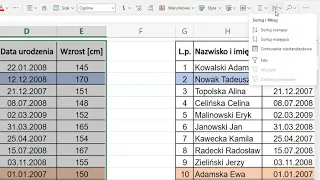 Excel - sortowanie danych