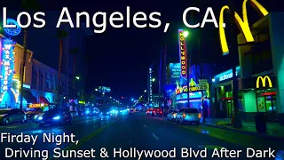 Los Angeles, CA. - 4K HDR - Relaxing Night Drive on Sunset and Hollywood blvd. - fall asleep fast