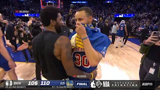 Kyrie Irving gives his best respect to the entire Warriors team after the game