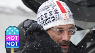 Jon Hamm Wears Fun Eisbär Beanie in Snowstorm Promoting Marjorie Prime