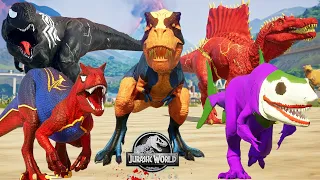 Spiderman Allosaurus Action in Dino Park with Venom Carnotaurus, Joker King Shark, Batman Trex &..