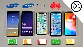 Samsung Note 9 vs S9+ / iPhone X / OnePlus 6 Battery Life DRAIN TEST