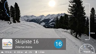 Skiing Zillertal Arena - Ski Slope 16 - Kreuzwiesn (2168m - 1860m)  | With GPS Statistics