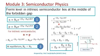 Fermi level in intrinsic semiconductor at the middle of the forbidden gap proof