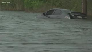 Flooded roads in Slidell, Mandeville in the wake of Tropical Storm Cristobal
