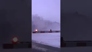 Fast Freight Train In a 10 Below Zero Snowstorm