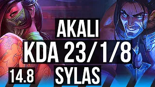 AKALI vs SYLAS (MID) | 23/1/8, Legendary, 600+ games | KR Grandmaster | 14.8
