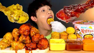 ASMR 굽네 허니멜로 볼케이노 갈비천왕 닭다리와 뿌링 치즈볼 멘보샤먹방~! Spicy Sweet Chicken Legs With Sweet Cheese Ball MuKbang~!