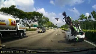 Biker Goes Airborne After Slamming Into Stopped Vehicle!