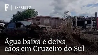 Água cede e revela cenário de destruição em Cruzeiro do Sul