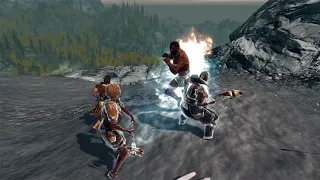 Skyrim Battles - Ebony Warrior (after removing all items) vs 6 Bandit Marauders