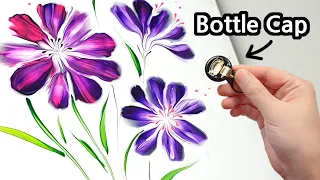 (904) How to Paint Flowers with Bottle Caps | Easy painting ideas | Fluid Acrylic | Designer Gemma77
