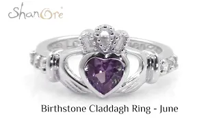 June Birthstone Claddagh Ring Alexandrite CZ, Made in Ireland