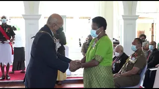 His Excellency, the President of the Republic of Fiji presents 50th commemorative medals