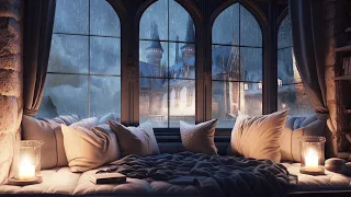 Rainy Day at Hogwarts: Relaxing Reading Nook Ambience with Soothing Rain Sounds #asmr