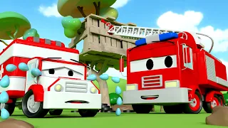 Der Streifenwagen in Autopolis -  Ambers Martinshorn ist verschwunden - Cartoons für Kinder 🚓 🚒
