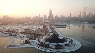 Polar Vortex 2019 Chicago steaming Lake Michigan drone 4K