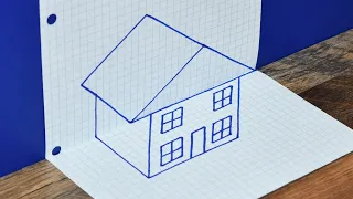 How To Draw a 3D House on Graph Paper / Easy Trick Art Drawing Optical Illusion