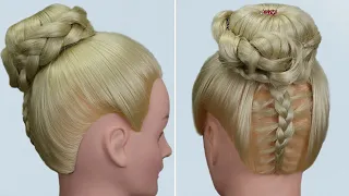 An ingenious bunch with beautiful design.Гениальный пучок с красивым оформлением. Hairstyle for hair