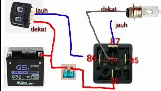 skema pemasangan relay kaki 5 untuk lampu motor/mobil