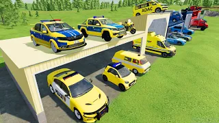 TRANSPORTING POLICE CARS, FIRE TRUCK, AMBULANCE OF COLORS! WITH MAN TRUCKS! - FARMING SIMULATOR 22