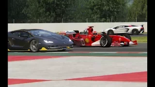 Ferrari F1 F2004 vs Supercars at Barcelona-Catalunya