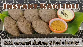 INSTANT RAGI IDLI RECIPE|रागी इडली| Millet Idli with Coconut chutney & Red chutney|Three  recipe