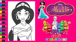 Coloring Jasmine Disney Princess Coloring Book Page Markers | How To Color Princess Jasmine Aladdin