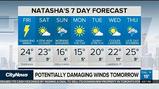 Potential for damaging winds in GTA Friday