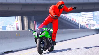 GTA 5 Squid Game Guard Motorcycle Crashes Episode 01 (Euphoria Physics)