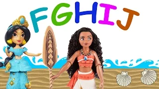 Learn with Moana #2 Letters F-J & Disney Toys Moana & Friends find the Heart of the Island w Jasmine