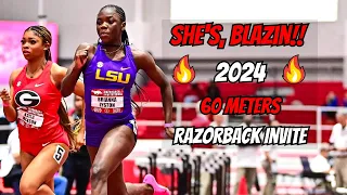She's BLAZING fast! 2024 Razorback Invite 60 Meters | Brianna Lyston Kaila Jackson Shawnti Jackson