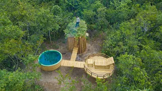 Build The Most Beautiful Log Cabin Around Tree Top Bamboo Swimming Pool