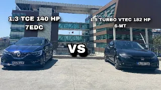 Honda Civic 1.5Turbo VTEC 182 HP 6MT VS Renault Megane 1.3 TCE 140 HP 7EDC Rolling Ve Hızlanma Testi