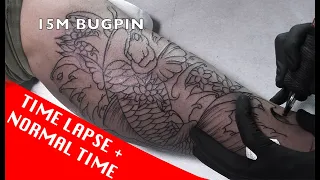 Japanese Koi fish - Tattoo time lapse + Normal time (7RL, 7RS, 9M, 15M)