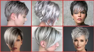 (Short grey hair dye)CORTE PELO CORTO DAMAS DE +55-60 AÑOS - CORTE DE CABELLO PIXIE BOB CORTO😎