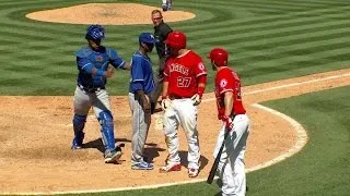 KC@LAA: Benches clear after Pujols' RBI double