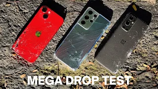 iPhone 13 vs Galaxy S21 Ultra vs OnePlus 9 Pro - Mega Drop Test